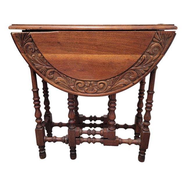 Antique English Oak Carved Table For Sale