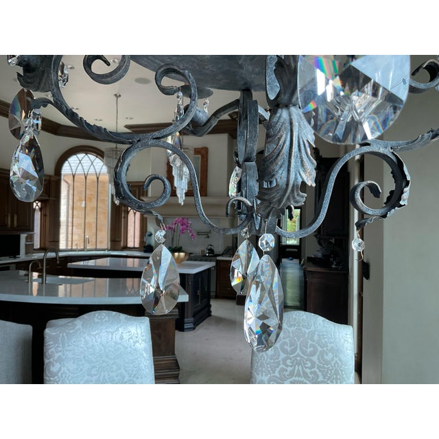 Vintage Wrought Iron and Crystal Chandelier by Ashore Lighting For Sale - Image 15 of 17