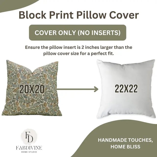 Not Yet Made - Made To Order Fabdivine Indian Block Print Cushion Cover 22x22 Inch Cotton Satin-Throny Stems For Sale - Image 5 of 5