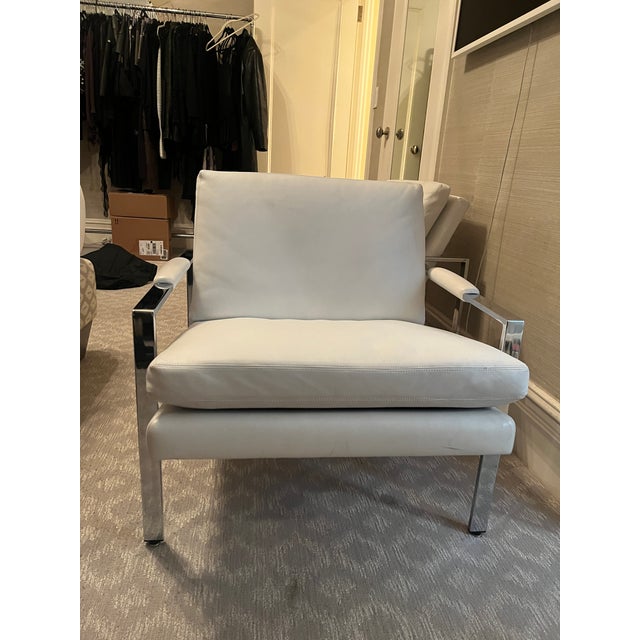 Pair of Chrome Lounge Chairs in White Leather Attributed to Milo Baughman For Sale - Image 12 of 16