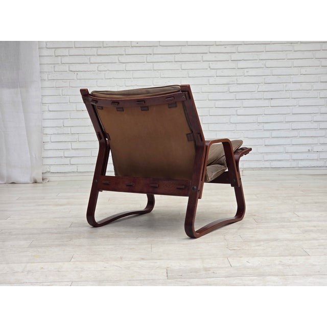 Norwegian Lounge Chair in Brown Furniture Leather, 1970s For Sale - Image 9 of 18