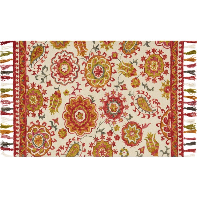 Loloi Rugs Farrah Rug, Ivory / Berry - 1'6"x1'6" For Sale
