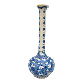 1980s Traditional Turkish Hand Painted Blue Vase With Cloud Prints Decoration For Sale