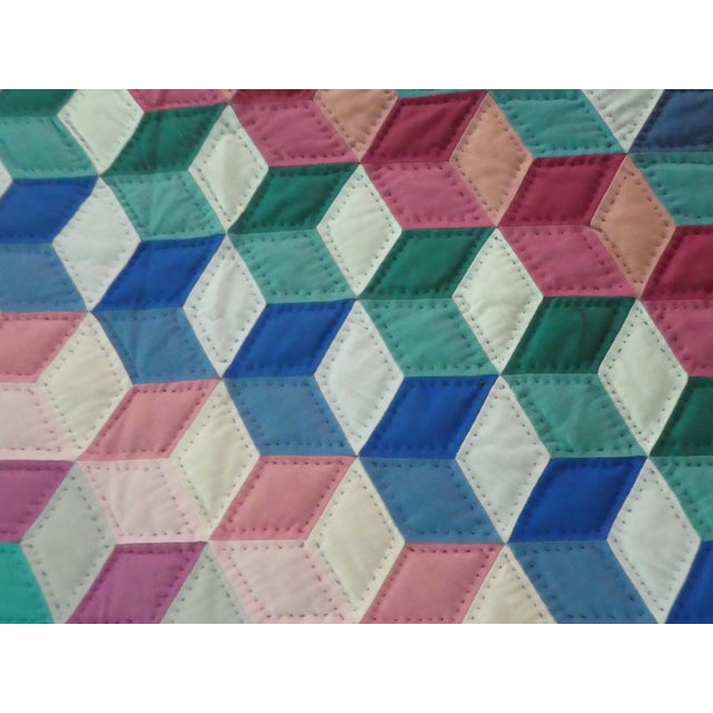 Vintage Quilts Unlimited Handmade Enormous Tumbling Block Quilt Chairish