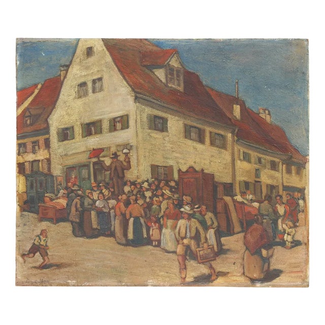 Ernst Crasser, Die Versteigerung, Oil on Board For Sale