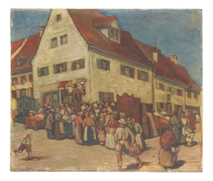 Ernst Crasser, Die Versteigerung, Oil on Board