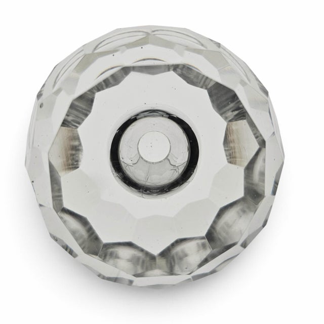 Transparent Pair of Contemporary Faceted Crystal Ball Candlesticks, 3.375 Inches For Sale - Image 8 of 8