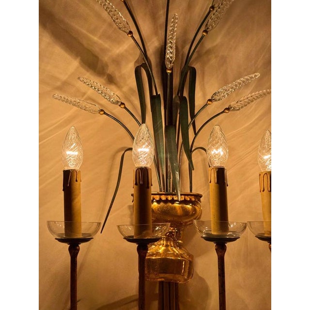 Crystal 4-Arm Wheat Sheaf Wall Sconces from Banci Firenze, Italy, 1980s, Set of 2 For Sale - Image 6 of 17
