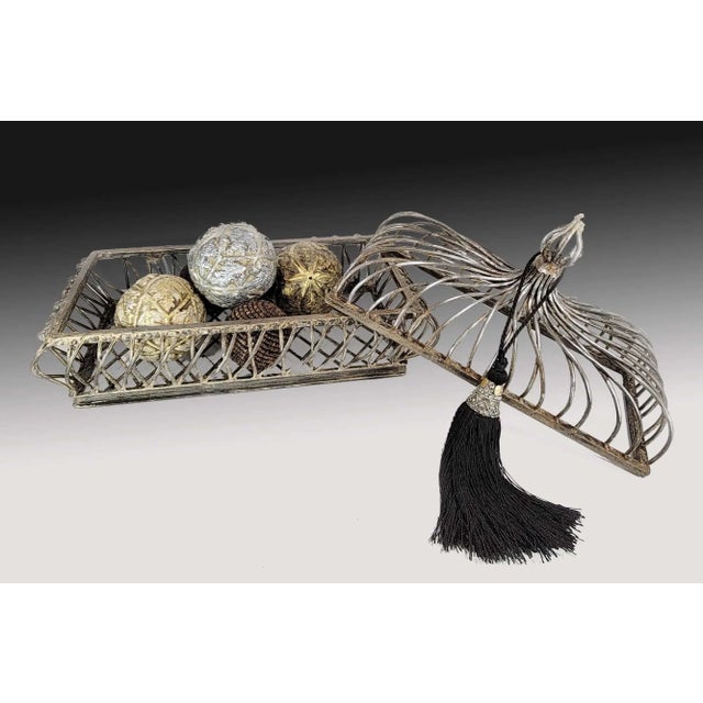 Shabby Chic Late 20th Century Large Rustic Cast Iron Openwork Basket With Lid For Sale - Image 3 of 8