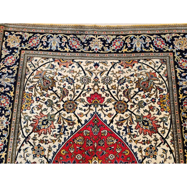 Vintage Qum Area Rug, Hand-Knotted Wool & Silk, Floral Medallion Pattern, 5x7, Ivory & Red For Sale - Image 12 of 18