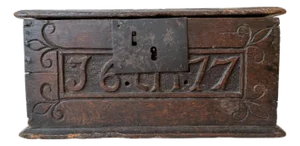 17th Century Antique Carved Oak Bible Box