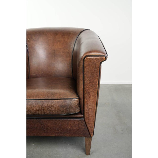 Art Deco Sheepskin Club Armchair with Black Piping For Sale - Image 9 of 14