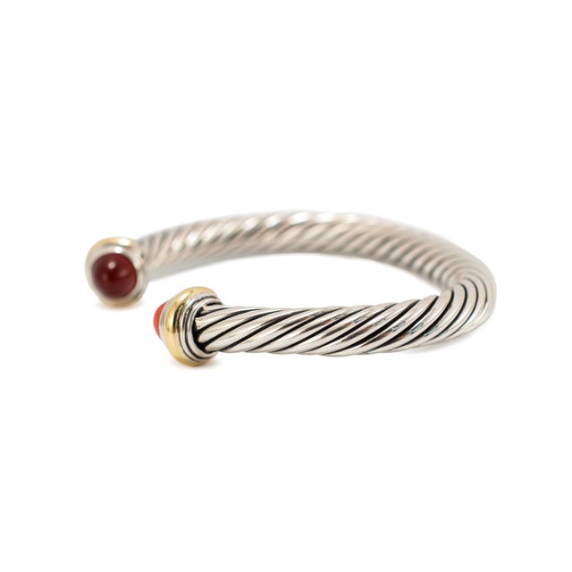 David Yurman David Yurman Classic Cable 7mm 18k Yg 925 Silver Carnelian Bangle Cuff Bracelet For Sale - Image 4 of 8