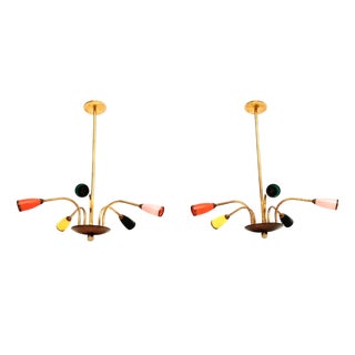 Vintage Italian Brass Chandeliers from Stilnovo, 1950s, Set of 2 For Sale