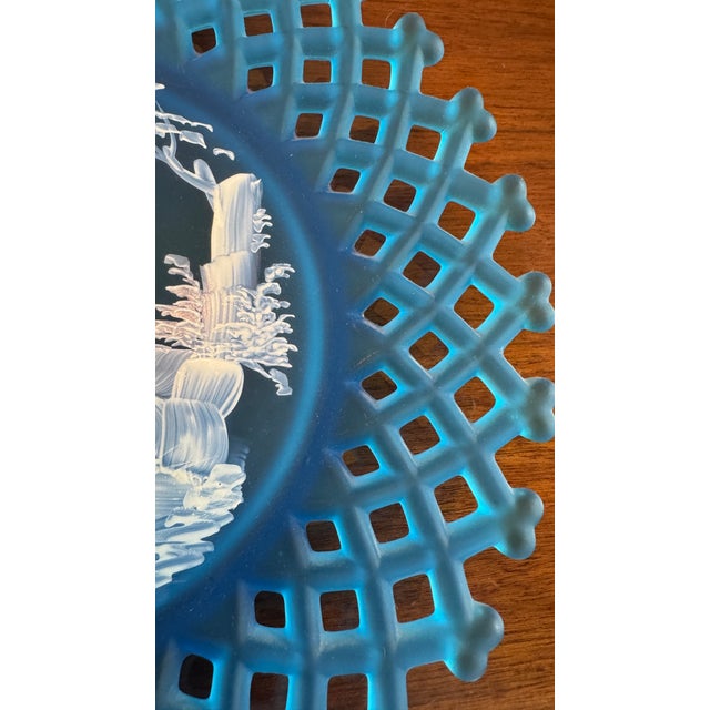 Westmoreland Blue Glass Plate – Mary Gregory Style, Signed Boy Fishing, 1973 Pristine For Sale - Image 11 of 13