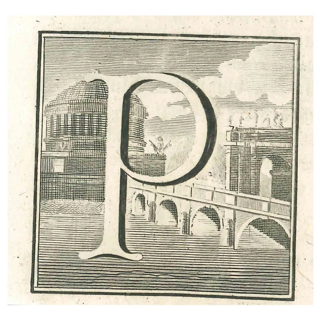 Luigi Vanvitelli, Letter of the Alphabet P, Etching, 18th Century For Sale