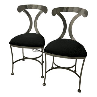 Late 20th Century Brushed Steel Metal Vintage Arthur Umanoff for Howard Shaver Chairs - A Pair For Sale