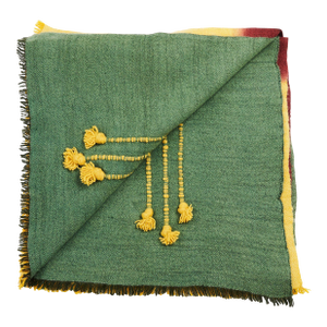 Avocado Green Multi Color Warm Hues Hand Woven Hand Knotted Textured Merino Throw