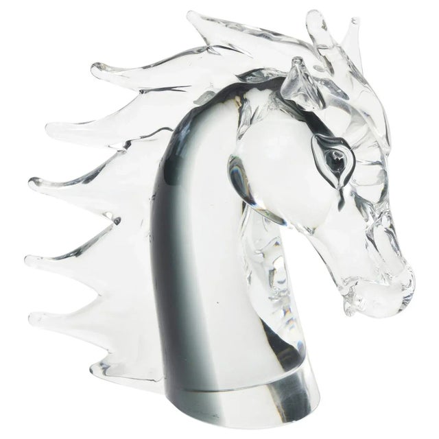 Vintage Italian Murano 1980's Sommerso Glass Horse Head Sculpture Grays, Clear For Sale - Image 9 of 9