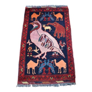 Pictorial Afghan Vintage Handmade Wool Tribal Rug For Sale