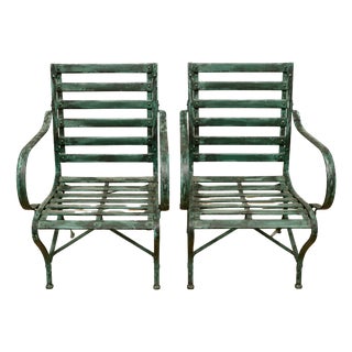 Garden Armchairs in Wood and Iron, 1800s, Set of 2 For Sale