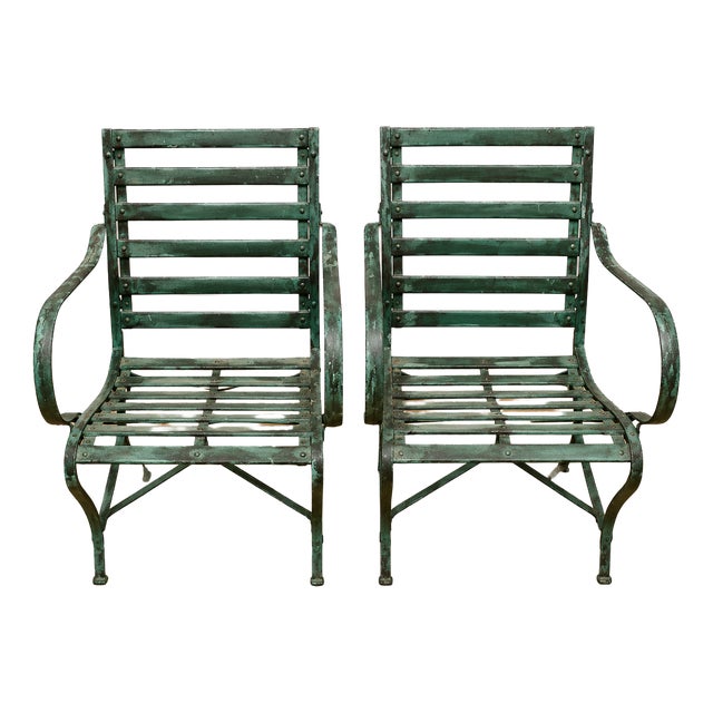 Garden Armchairs in Wood and Iron, 1800s, Set of 2 For Sale