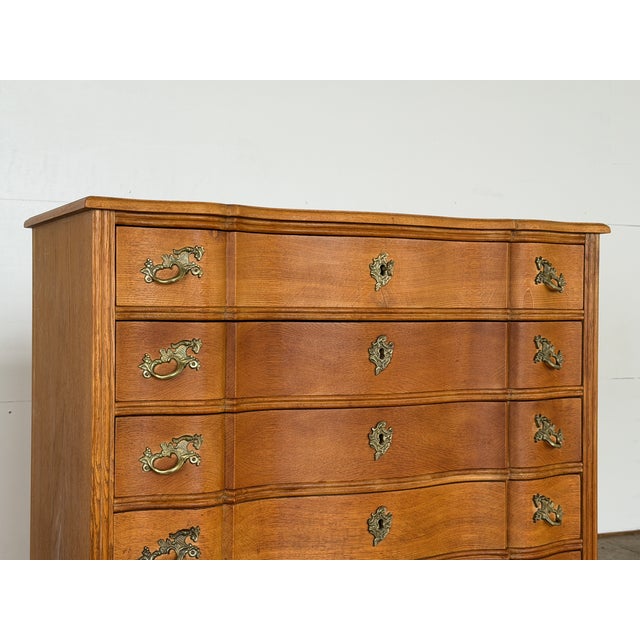1940s Danish Rococo Oak Serpentine Chest of Drawers, 1940s For Sale - Image 5 of 13