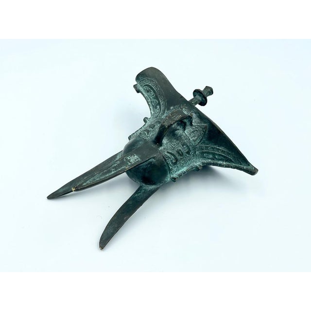 Metal Antique Chinese Wine Cup Statue in Bronze For Sale - Image 7 of 11