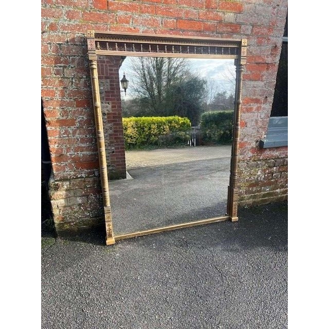Gold Large Antique English Gilt Overmantle Mirror For Sale - Image 8 of 9