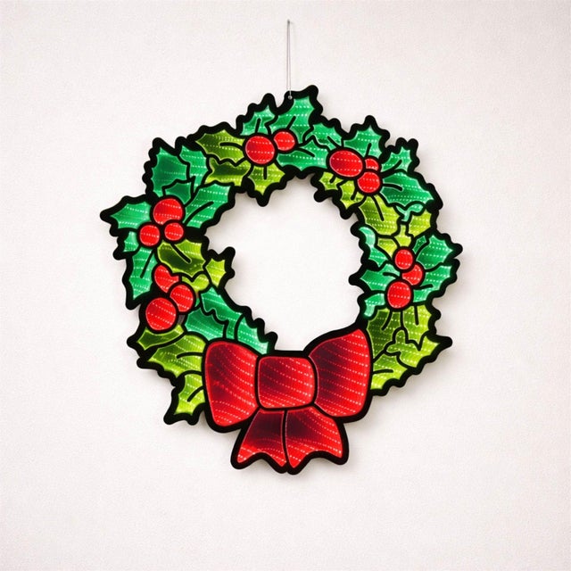 Kenneth Ludwig Chicago Hanging Holly Wreath with Bow Ekkolight 24"H For Sale - Image 4 of 4