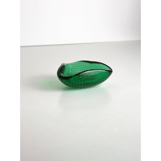 Glass Murano Glass Triangular Green Bullicante Bowl by Seguso, Italy, 1960s For Sale - Image 7 of 10