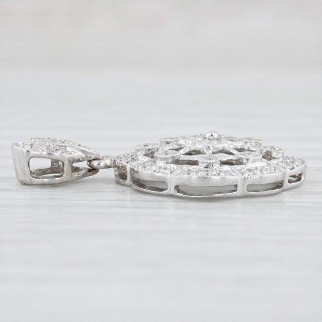 Contemporary New .85ctw Diamond Cluster Flower Pendant 18k White Gold Statement For Sale - Image 3 of 4