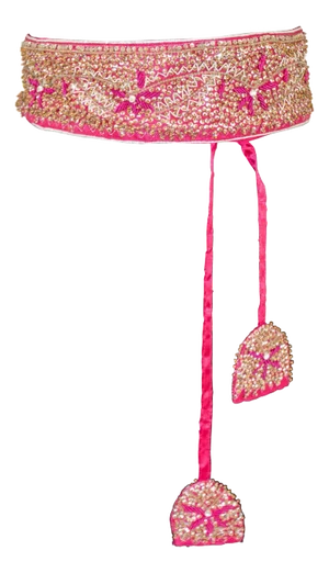 Handcrafted Pink Bohemian Waist Belt Embroidered on Silk
