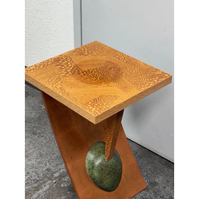 Circa 1992 Memphis Side Side Table With Egg Shaped Faux Stone Base For Sale - Image 4 of 12