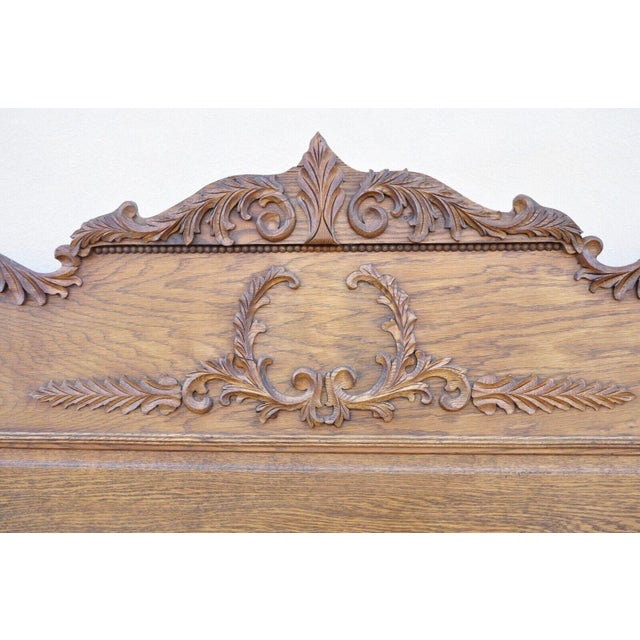 Wood Late 19th Century Antique Eastlake Victorian Oak Wood Tall Headboard Full Size Bed Frame For Sale - Image 7 of 10
