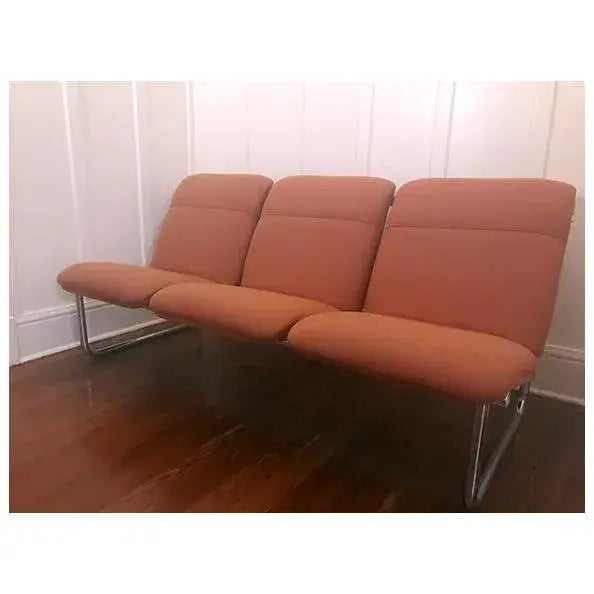 Herman Miller 1970s, Mid-Century Modern Tubular Chrome Sofa by Allsteel in Orange For Sale - Image 4 of 12