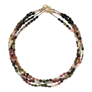 Ajd 19 Inch Four Strand Multi Color Tourmaline Nugget Necklace For Sale