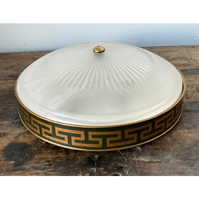Metal Vintage Regency Vaughan Greek Key Flush Mount Lamp For Sale - Image 7 of 8
