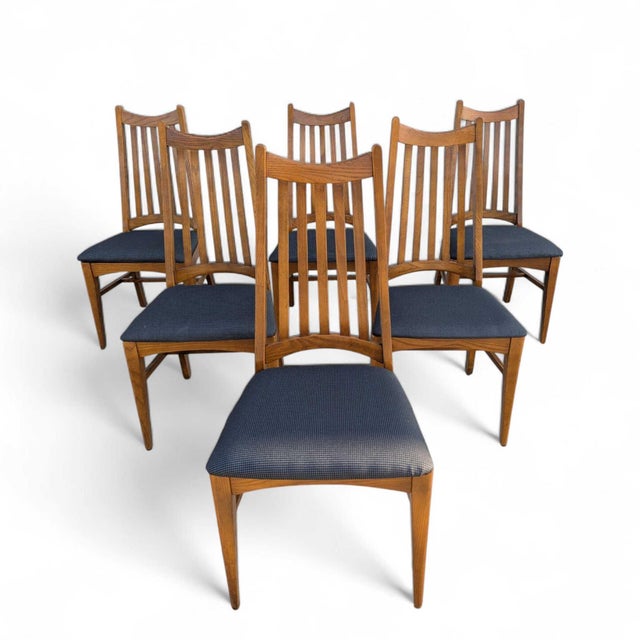 Set of Six Restored Mid-Century Oak Slat-Back Dining Chairs, Walnut For Sale - Image 18 of 18