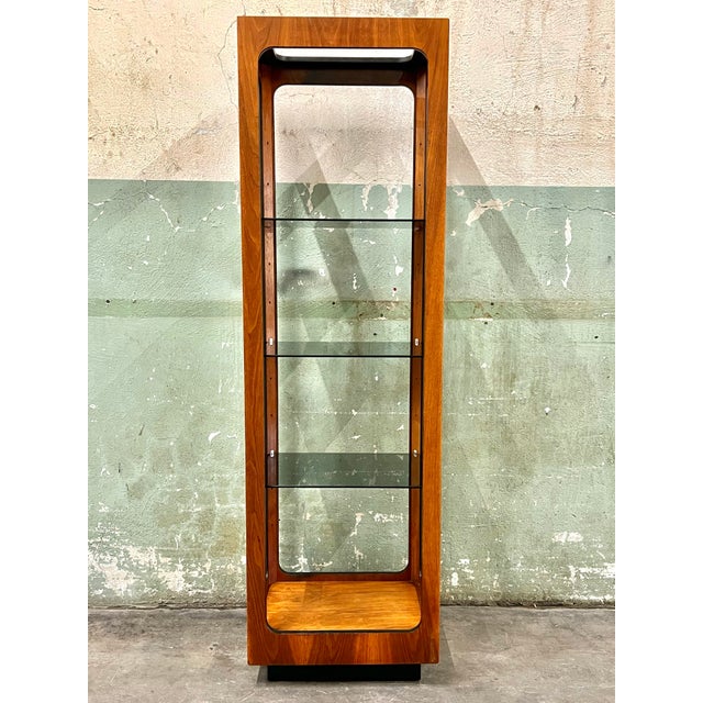 1960s 1960s Lane MCM Narrow Wood Open Display Case/Etagere W/Adjustable Smoked Glass Shelves For Sale - Image 5 of 12