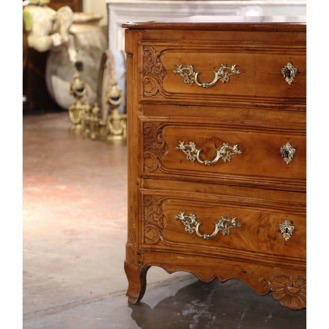 French 18th Century French Louis XV Fruitwood Commode Lyonnaise With Bronze Handles For Sale - Image 3 of 11