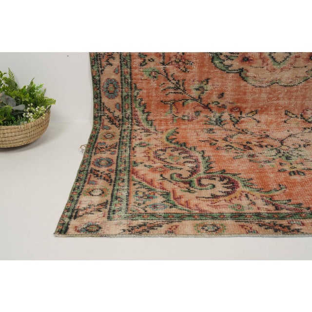 1970s Vintage Turkish Handmade Wool Cotton Peach Area Rug For Sale In San Francisco - Image 6 of 11