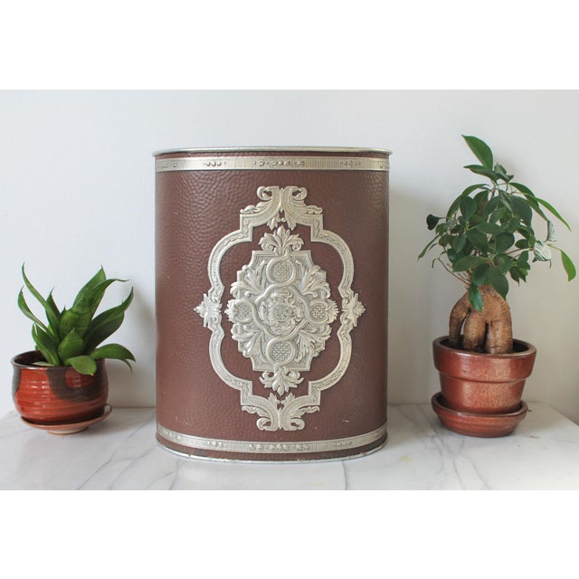 Vintage Reynolds Hammered Aluminum Waste Basket. Makers mark on bottom. Show signs of wear and use. Age wear to painted...