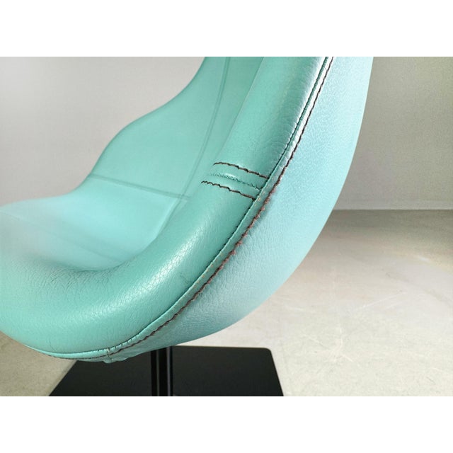 Moroso Swivel Leather Armchair in Blue Turquoise from Patricia Urquiola Swivel For Sale - Image 11 of 12