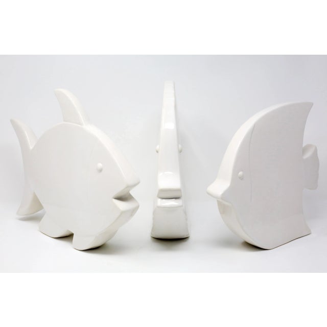 Figurative White Ceramic Fish Sculptures - Set of 3 For Sale - Image 3 of 12