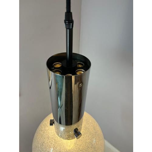 Silver Chrome and Frosted Glass Pendant Lamp by Herbert Proft for Limburg For Sale - Image 8 of 11