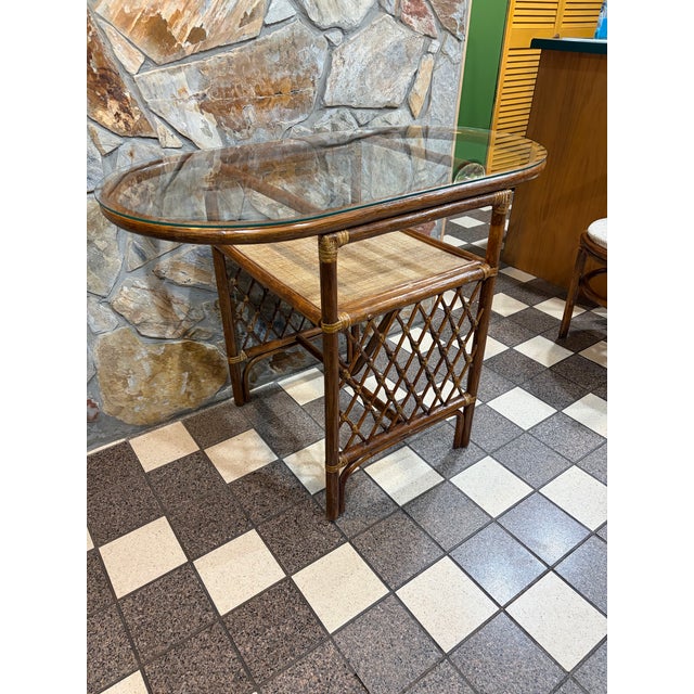 Brown Vintage Honeymoon Brown Bamboo Set Oval Glass Top For Sale - Image 8 of 8