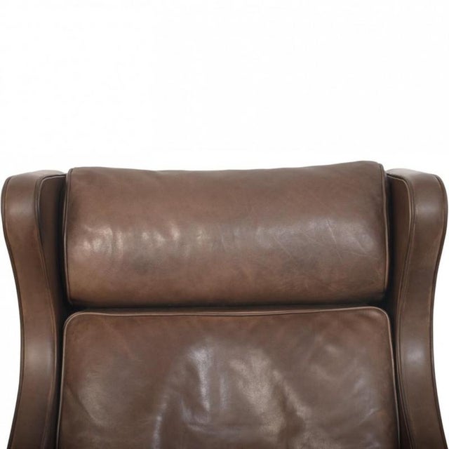 Set of 2204 Wing Chair and Ottoman in Brown Anilin Leather by Børge Mogensen, 2003 For Sale - Image 3 of 18
