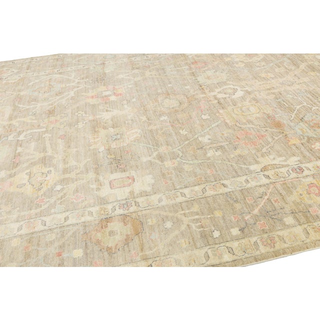 Sand Modern Oushak Style Hand-Knotted Wool Rug – Muted Earth Tones & Pastel Accents For Sale - Image 8 of 11