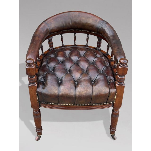 Brown Leather and Mahogany Captain's Desk Armchair, 1860 For Sale - Image 3 of 11